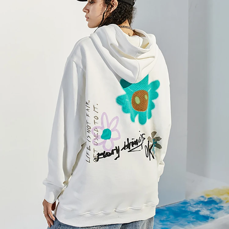 CONKLAB Wholesale Youth Kpop Loose Graffiti Floral Front Pocket Jumpers Ladies Printing Custom Women Cotton Hoodie