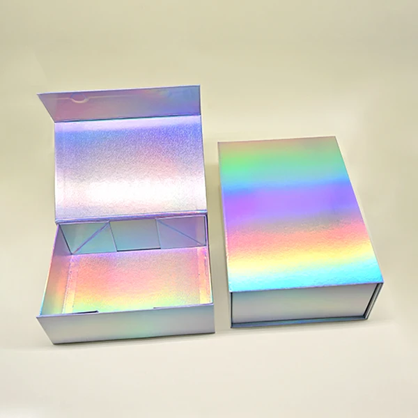 Custom logo big hologram color package boxes foldable holographic magnet magnetic gift paper box packaging luxury with lid