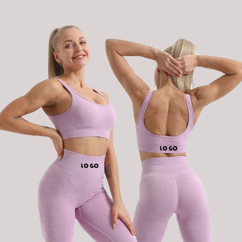 Женская одежда для фитнеса, одежда для йоги, женские уличные бесшовные комплекты для спортзала, комплект спортивных леггинсов без рисунка с пользовательским логотипом