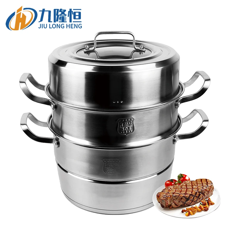 New Style Multi-function 32cm Double Layer Stainless Seafood Pot And Pans Set Steel Food Steamer