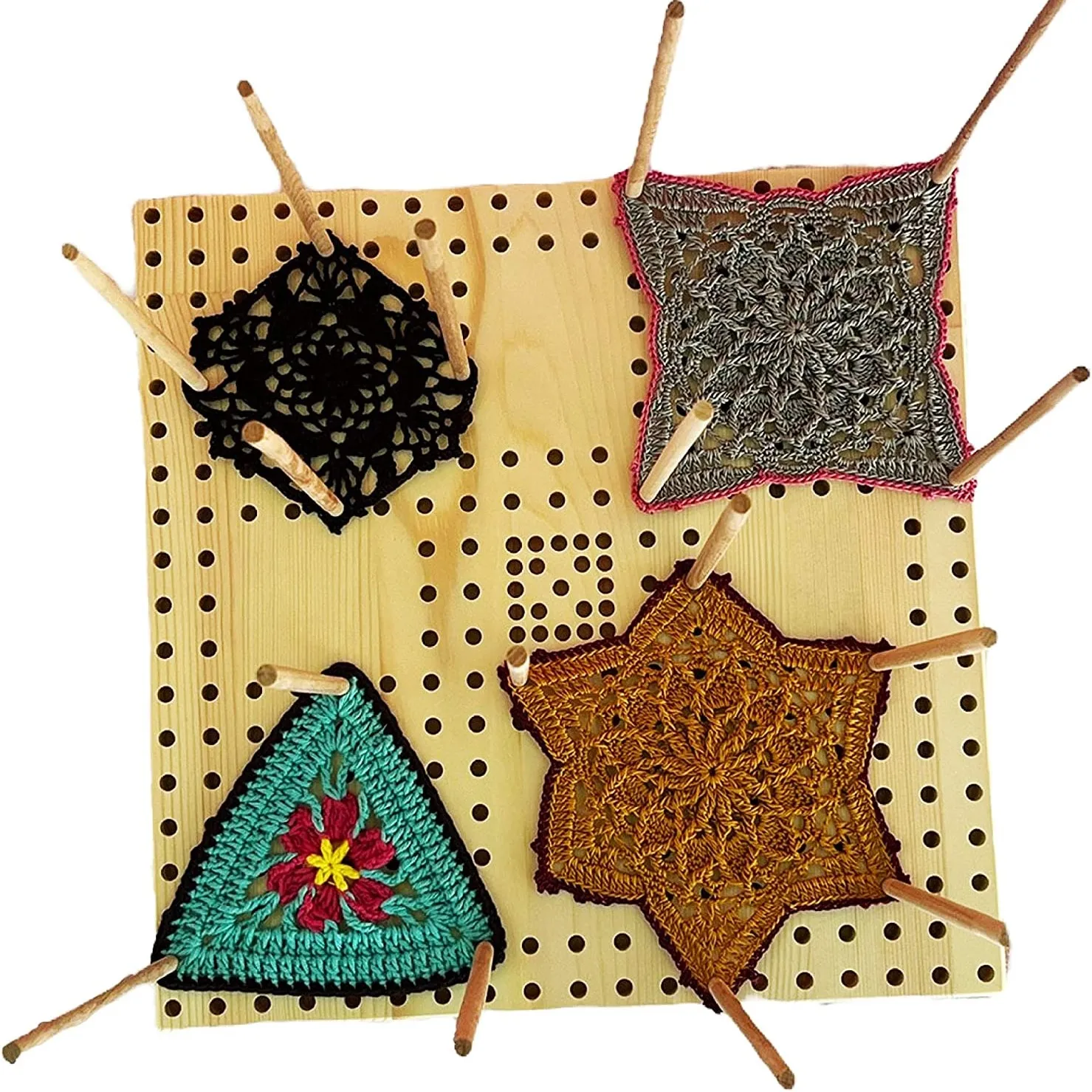 handmade knitting crochet tools wooden granny square crochet blocking board for crocheting with 20 beech wood rod pins