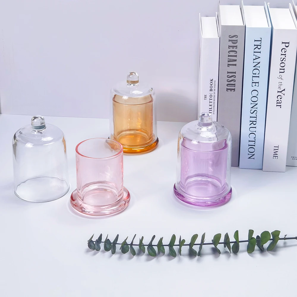 Wholesale Colorful 200ml 370ml domed cloche bell shaped glass candle jar