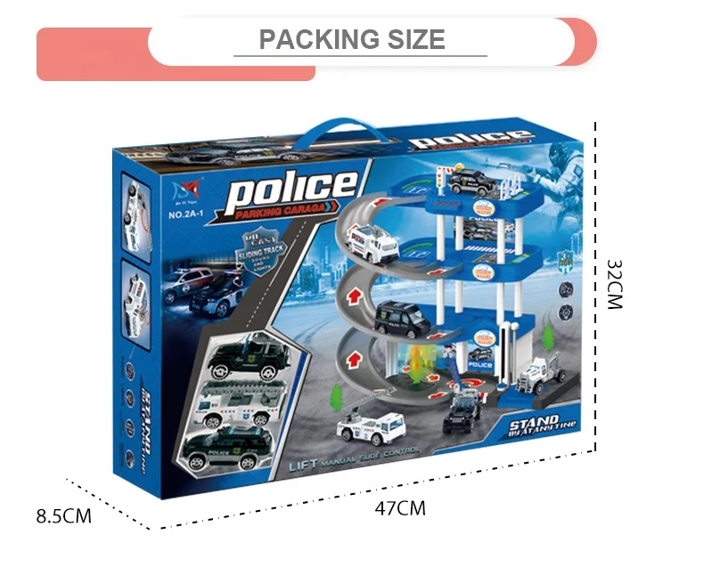 Police fourth floor lot set toy car garage parking for kids