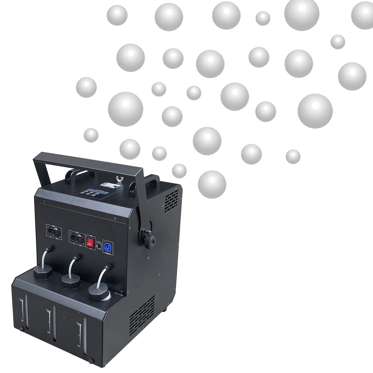 DELIFX transparent or multi color smoke bubble machine with 24pcs RGBW LED light fobbles fog Machine and Bubble Blow Maker