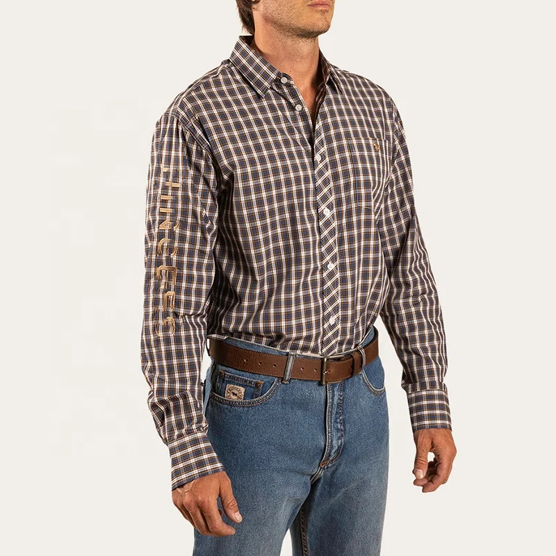 New Men Long Sleeve Cotton Casual Check Printed Cotton Work Checked Plaid Shirts Traditional german shirt long sleeve