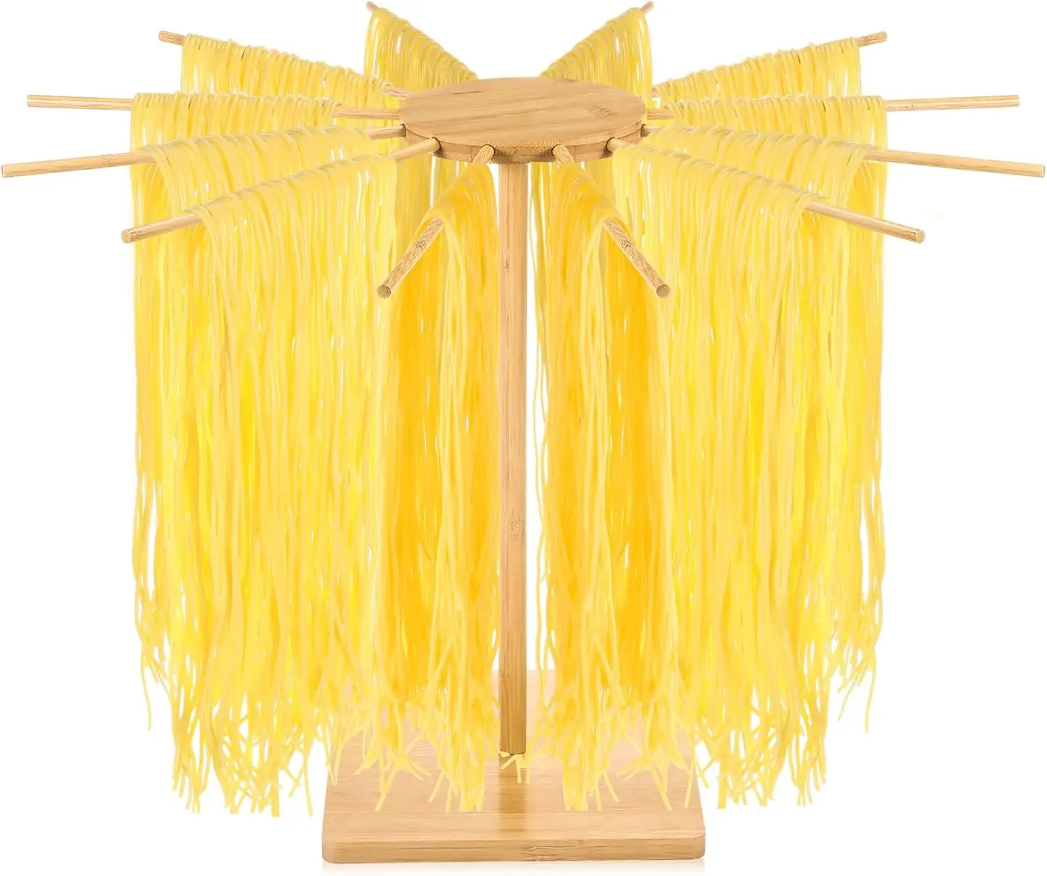 Bamboo Pasta Drying Rack With Rotatable Base and 12 Bars Collapsible Pasta Hanger Rack With Storage Bags Pasta Making Tools