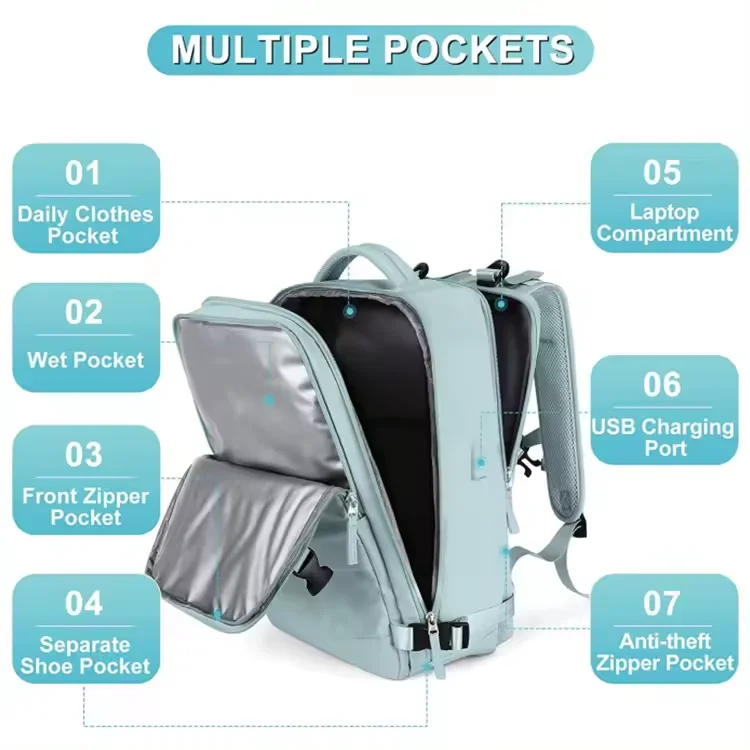 Wholesale Fashion Custom Logo Waterproof Large Capacity nylon Laptop Backpack Travel Hiking Backpack with USB Port