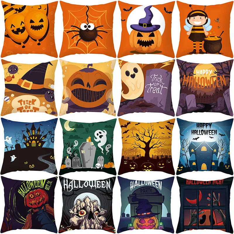 Halloween Cushion Cover 45x45 Polyester Pillowcase Decorative Sofa Chair Cushions Home Decor Black Yellow Pillow Cases