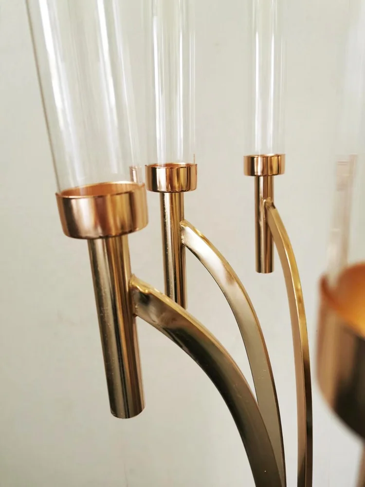 Wedding Decoration Centerpieces 8 Arms Metal Candelabra With Glass Chimney