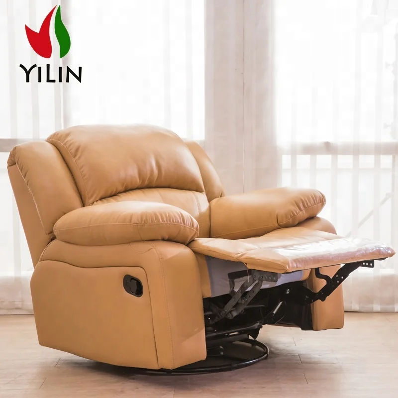 Manual rock and 360 degree swivel yellow leather recliner sofa chair leggett and platt recliner