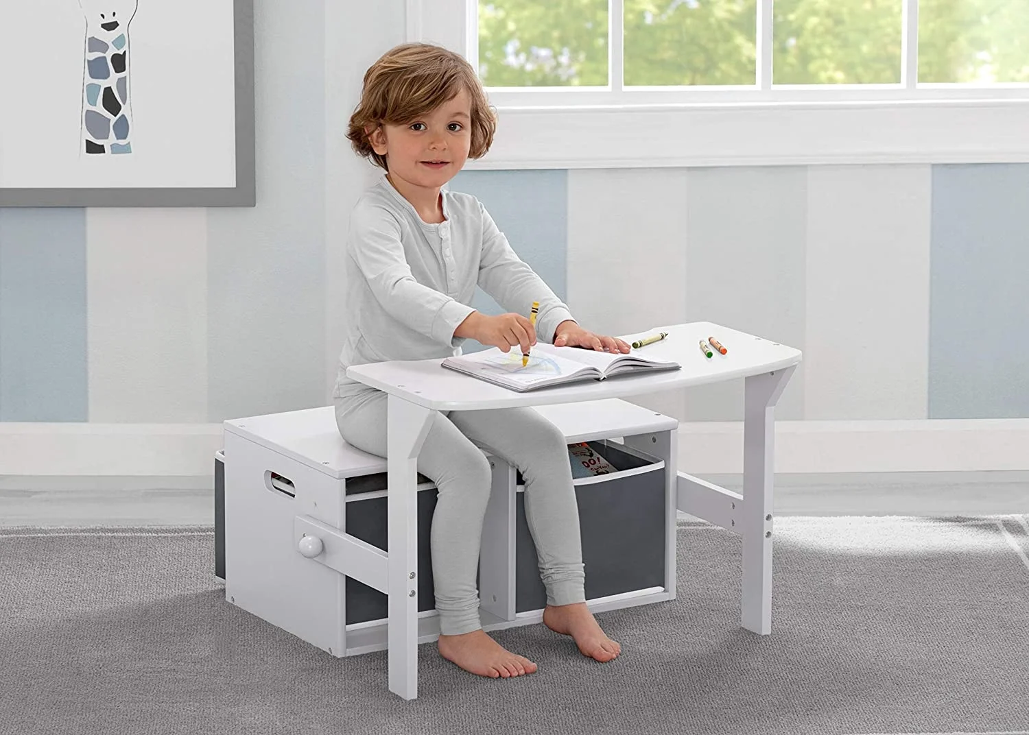 Toffy & Friends toddler wood chair desk convertible 3-in-1 with storage bins
