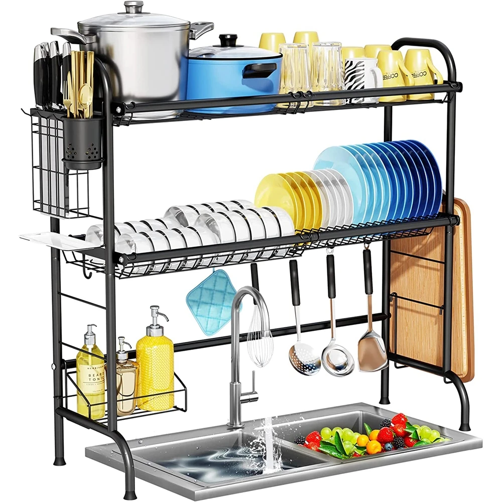 Kitchen Sink Organizer with Drain Tray Sink Caddy Brush Holder Sponge Drying Rack Removable Rag Holder