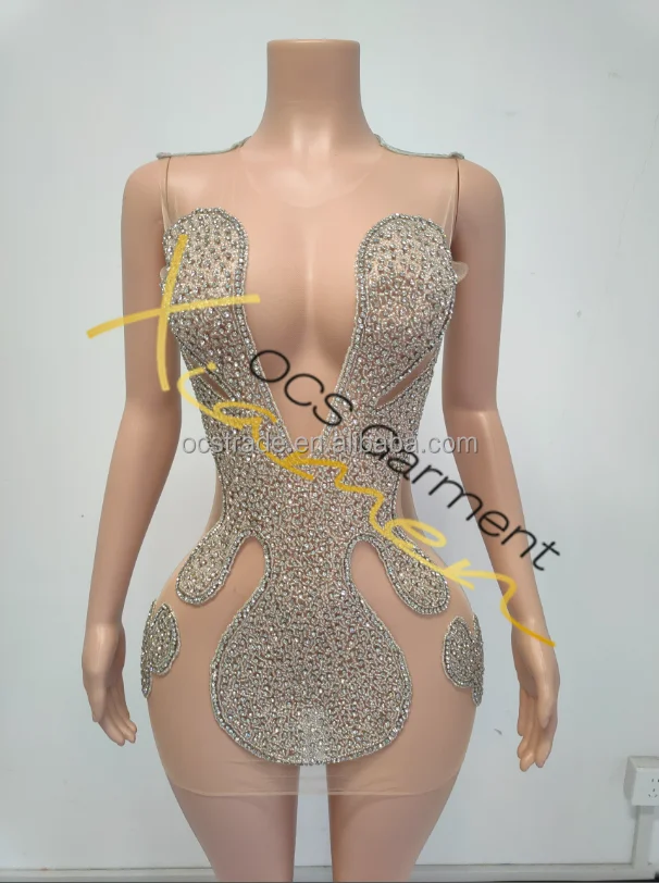 Ocstrade Handmade Custom Color Rose Gold Dresses For 21St Birthday Luxury Beaded Silver Crystal Short Evening Dresses Club Party
