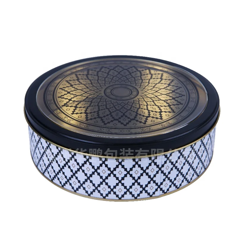 Empty Round Cookie Biscuit Cake Packaging Metal Tin Box with Custom Printing