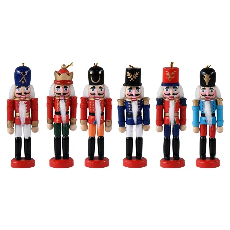 6pcs Nutcracker Ornament Wooden Toys Action Figure Statues Christmas Nutcracker Hanging Doll Mini Soldier Decorations