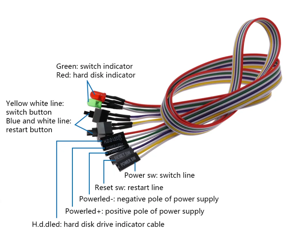65mm Manufacturer Computer chassis switch line double button host switch with light power line