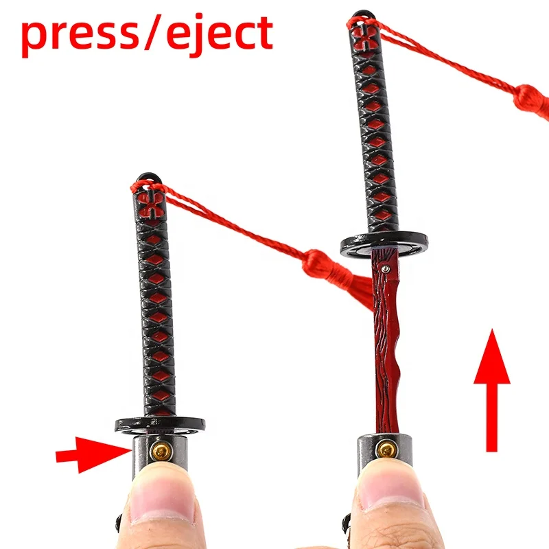 Factory  manufacturers mini katana sword keychain of hot game Elden metal press eject sword key chain metal red sword decoration