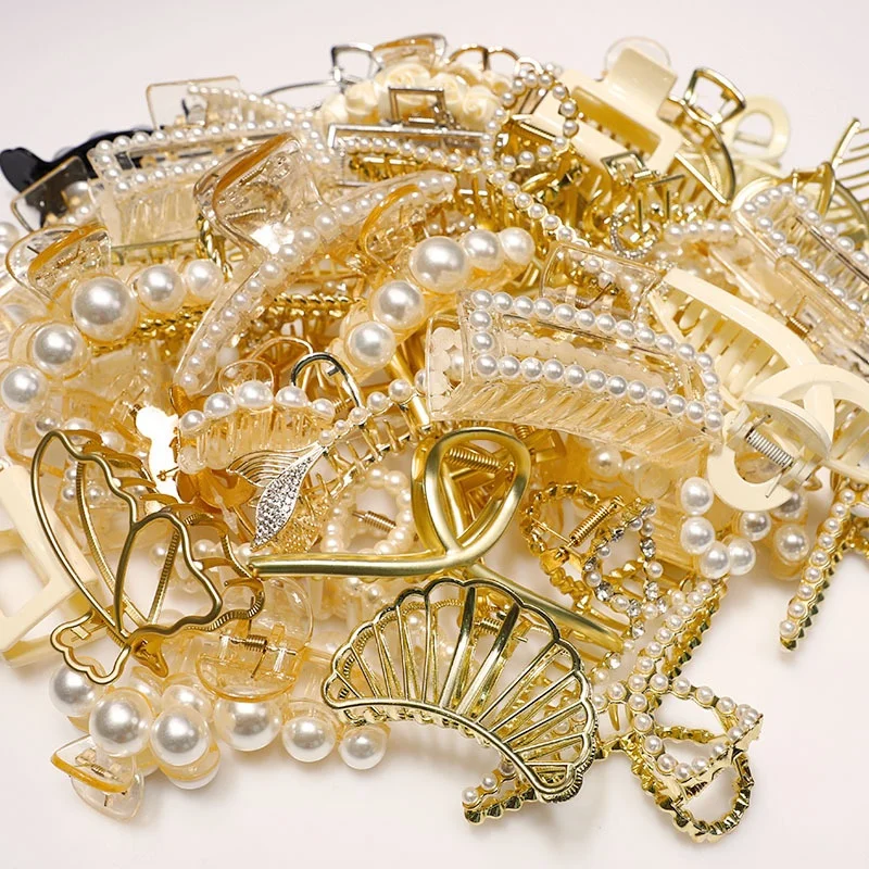 Metal catch clip net red large back head hair catch Korean pearl hairpin temperament shark clip hairpin headdress female