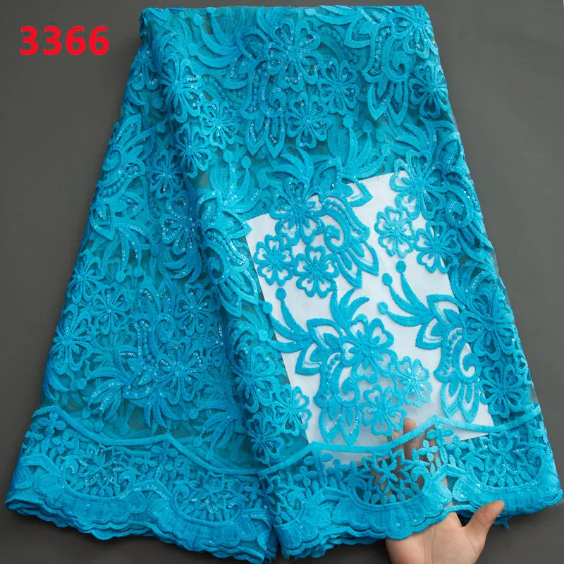3366 Plain Cobalt Blue French Mesh Milk Silk Lace Fabric with Sequins Wholesale African Lace Fabric for Nigerian Women Dresses