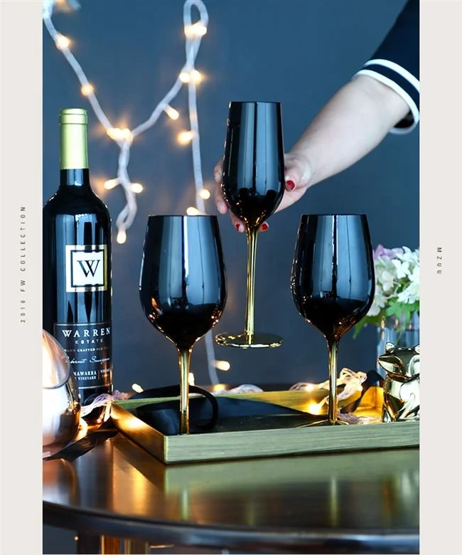 2021 Fashion Black Colored Glass Goblets Wine Glasses Set For Wedding And Party