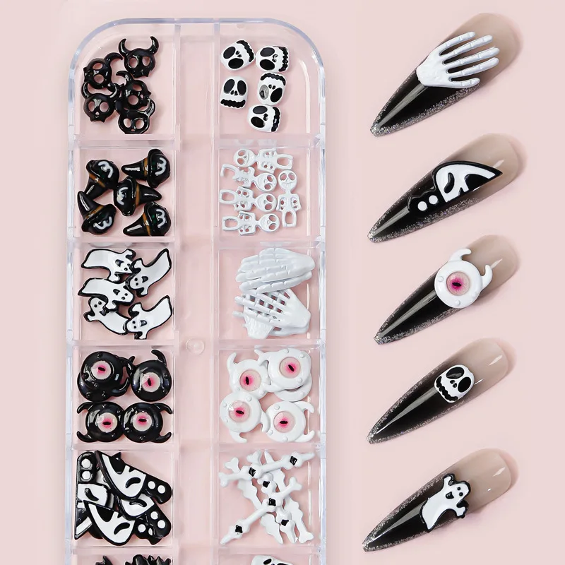 Halloween Metal Nail Accessories Cartoon Skull Spider Ghost Clown Spray Paint Alloy Nail Ornament Supplies Diy Phone Case Decor