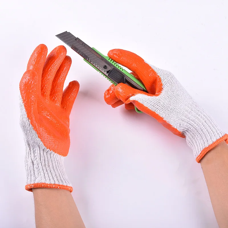 10 gauge  latex foam coated white cotton lined construction nitrile safety gloves pleated latex palm rubber impregnated gloves
