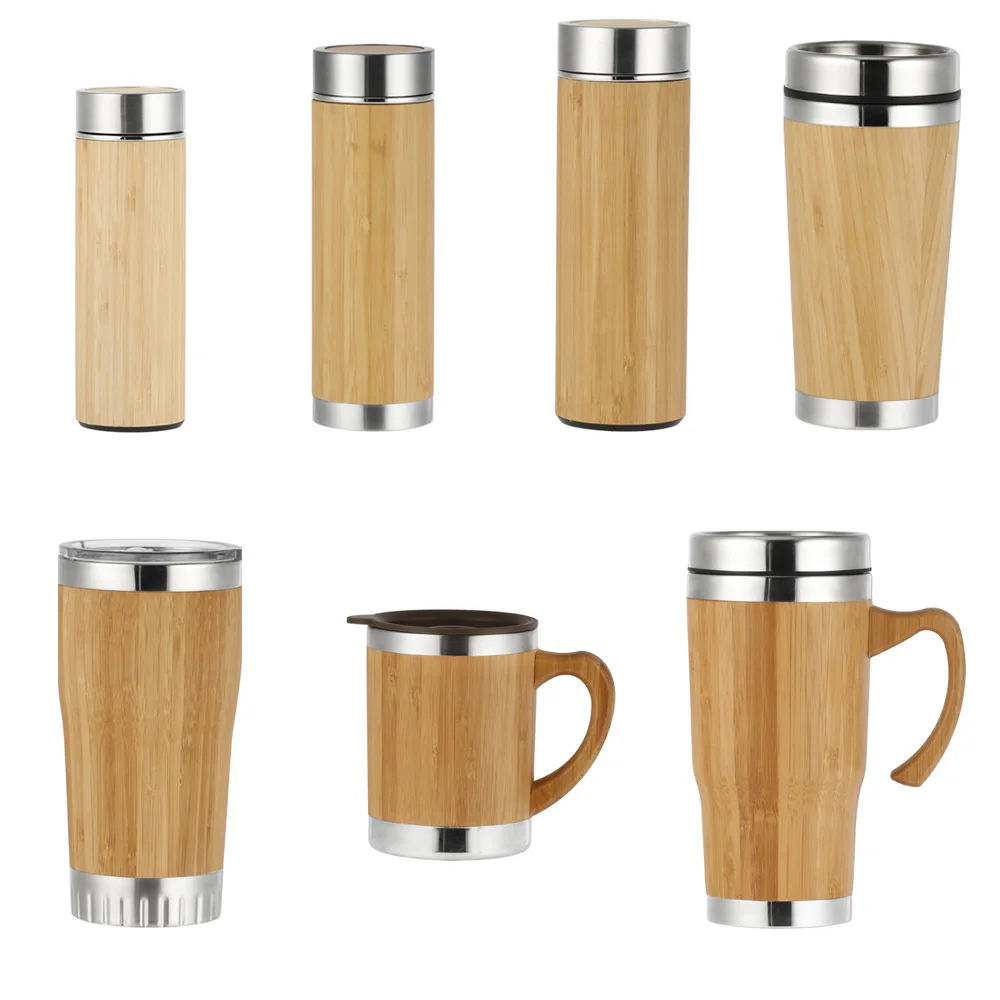 400ml Bpa Free Eco Friendly Double Wall Stainless Steel Bamboo water Bottle