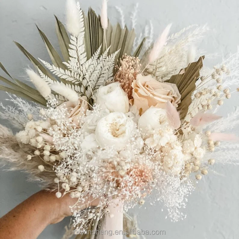 Wholesale Wedding Valentine Day Gifts Decorative Dry Flower Arrangement Pampas Palm Natural Dried Flower Bouquet