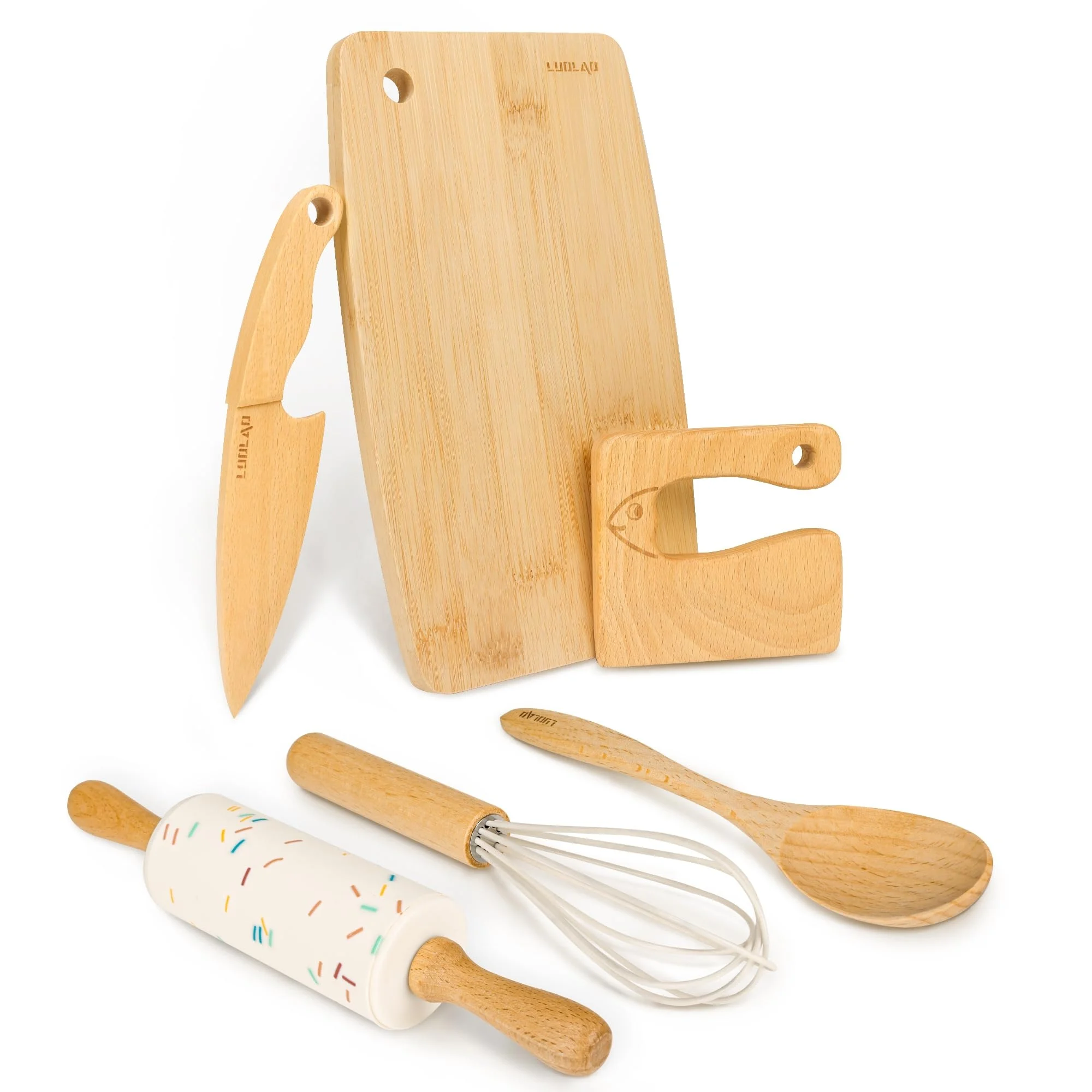 Wooden Kids Safe Knife and Kids Baking Set Toddler Montessori Kitchen Tools Cooking Utensils and Baking for Kids Little Chefs