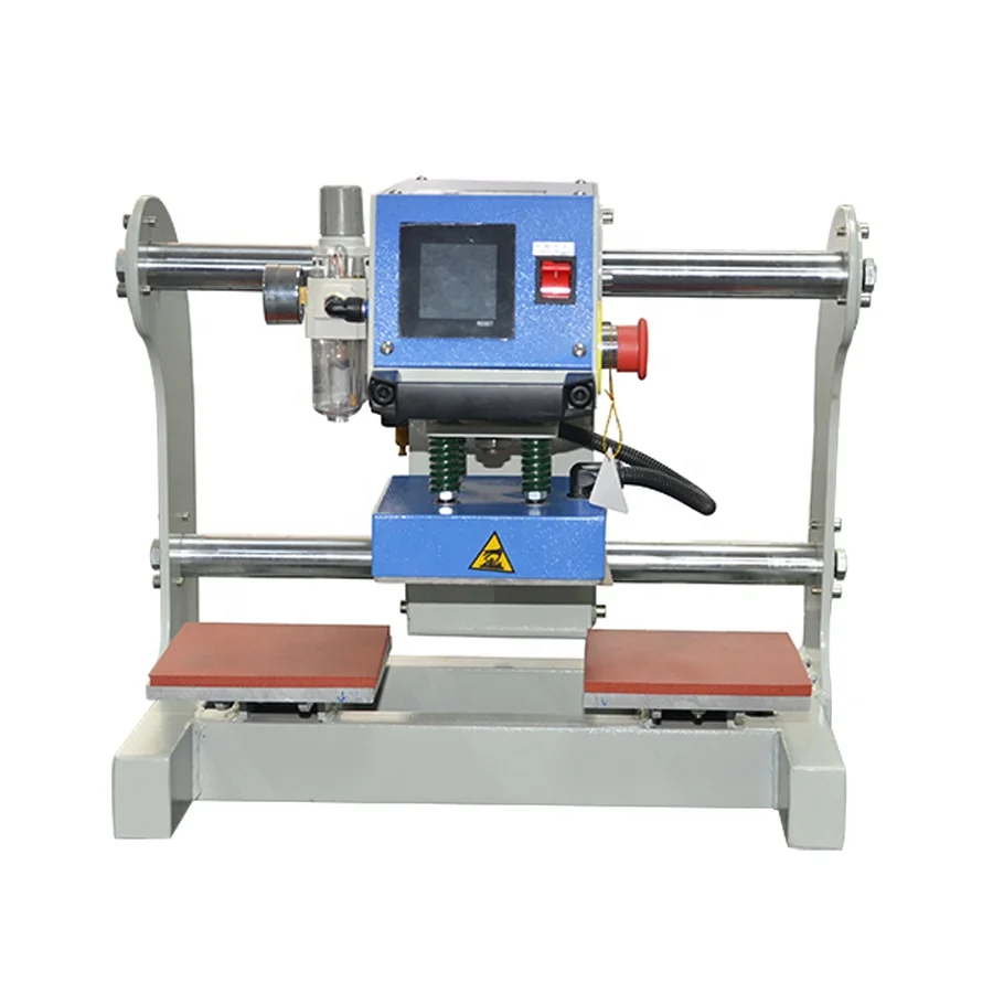 double station air compressed neck logo label automatic heat press machine 12x12cm for sleeve labeling sublimation