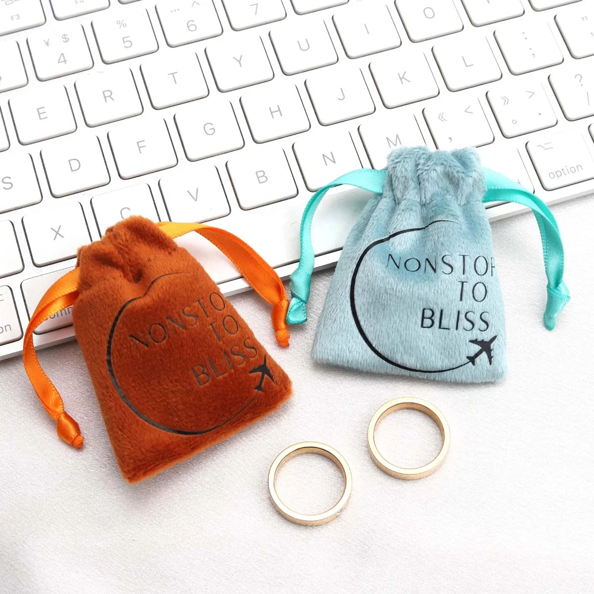 Customized Size Mini Ring Earring Bag Logo Printed Small Velvet Drawstring Packing Pouch For Jewelry