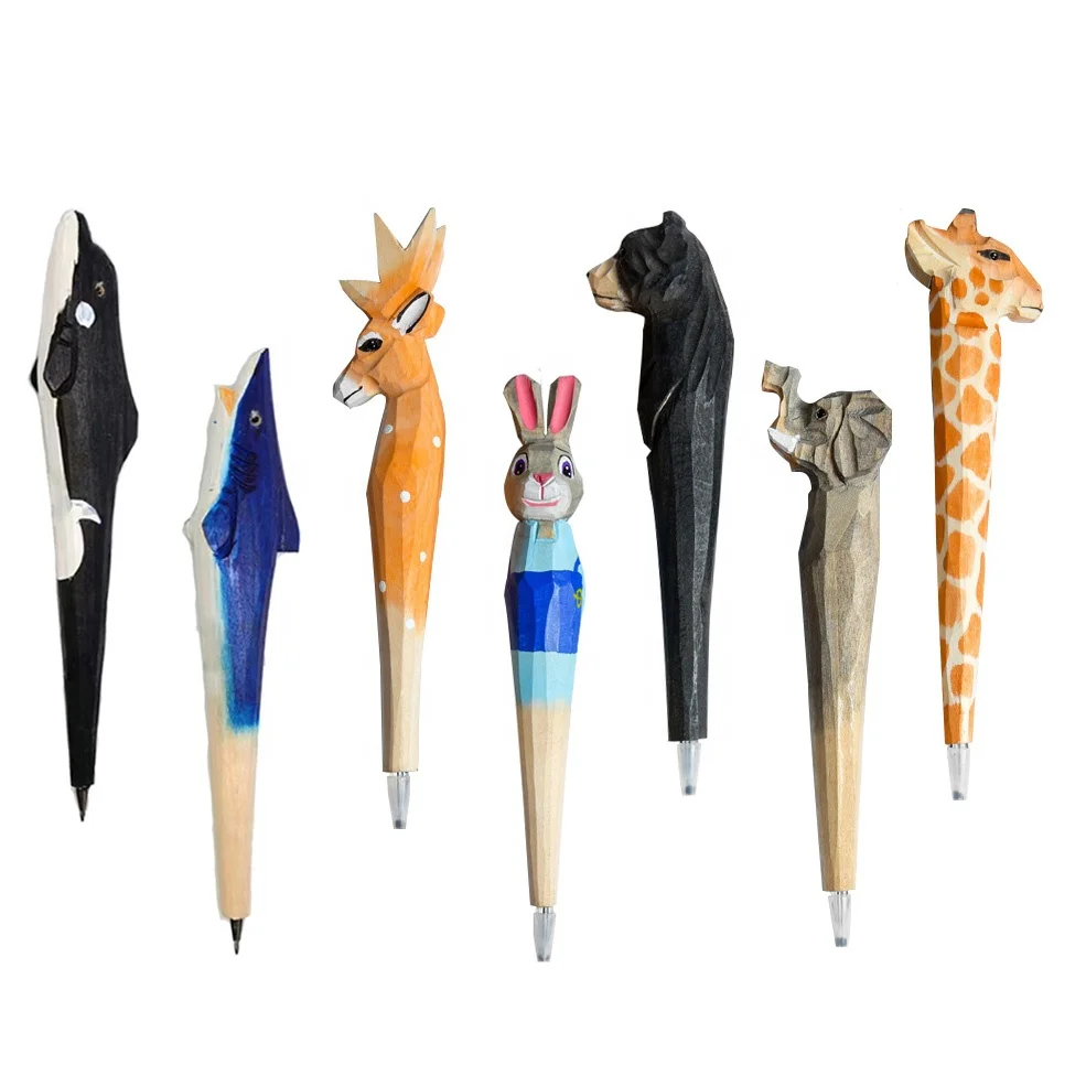 Hand Carved Wood Pen Hand Painted Wood Pen Giraffe Tiger Zebra Lion Shark Whale Dolphin Seahorse Safari Jungle Sea Ocean