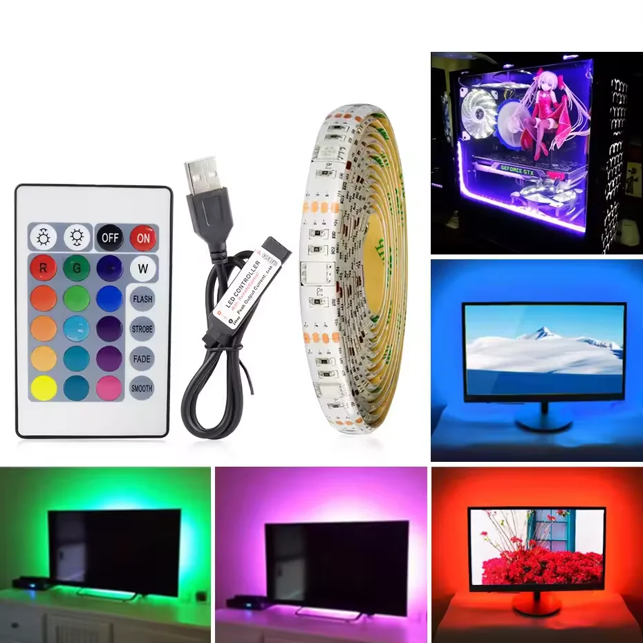 5 В 1 м RGB Интеллектуальная Светодиодная лента с пультом дистанционного управления USB управление приложением ТВ для спальни ПК IP20 Номинальная 5050