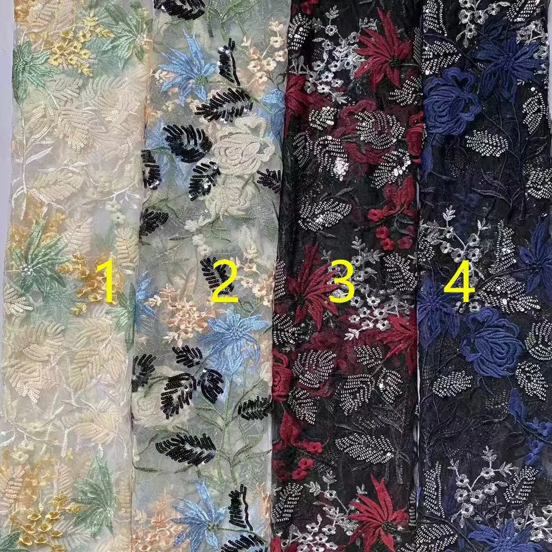 Shiny colorful sequins design 100%polyester knitted dyeing embroidery wholesale sequin fabric for garment