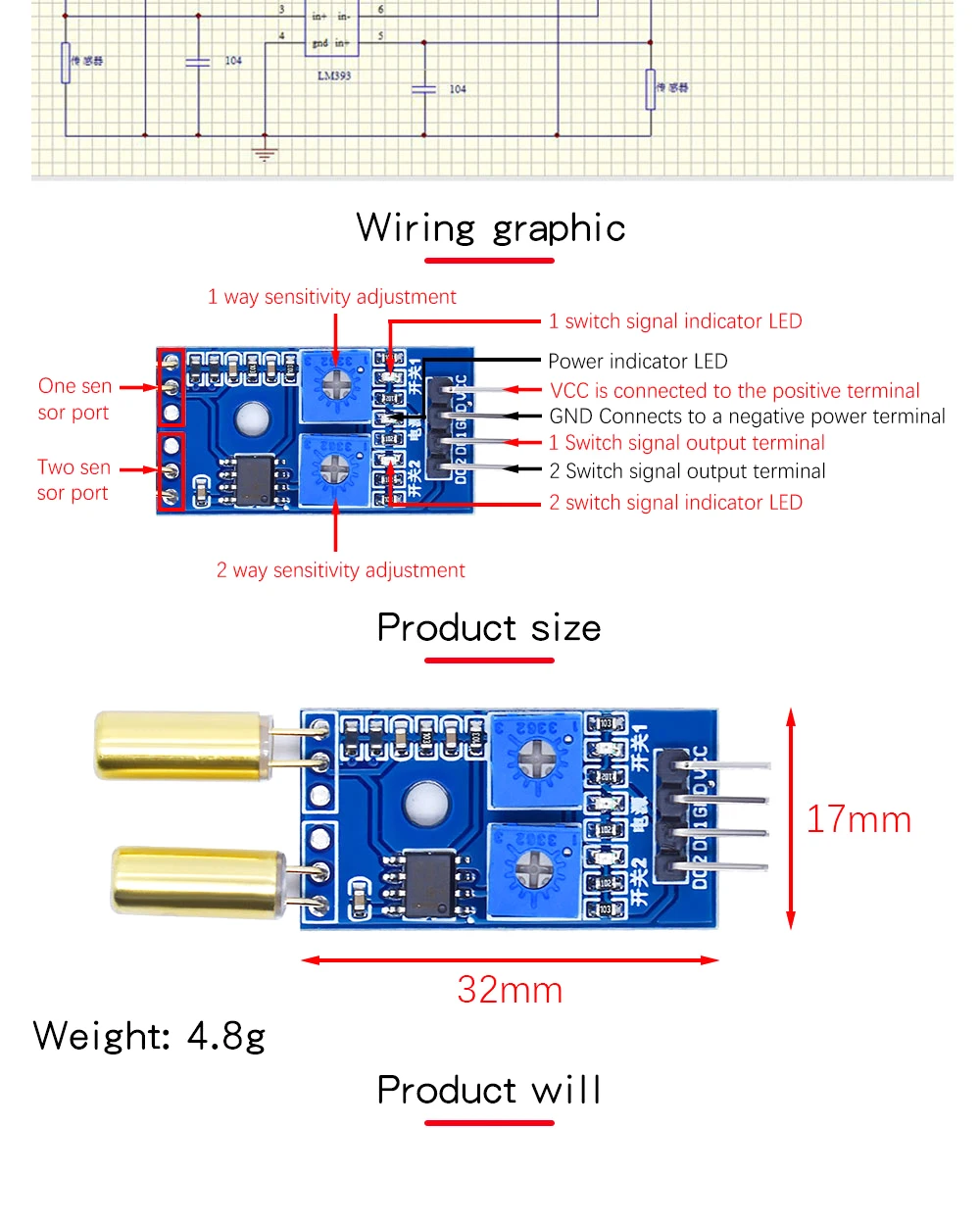 2 Channel Output Tilt Slant Angle Sensor Relay Module Golden SW520D ball switch tilt sensor module