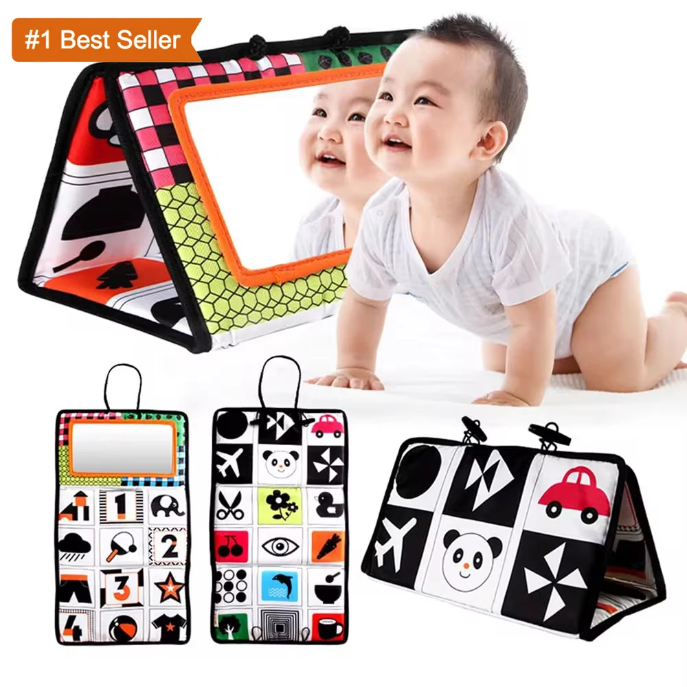 Jumon Black and White Newborn Mirror Toys Baby Tummy Time for Babies Montessori Development Crawl High Contrast Activity Sensory
