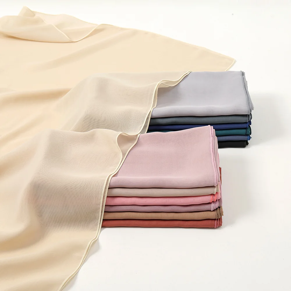 110*110CM Solid Color Pearl Chiffon Square Chiffon Hijab Scarves plain women tudung bawal square scarf