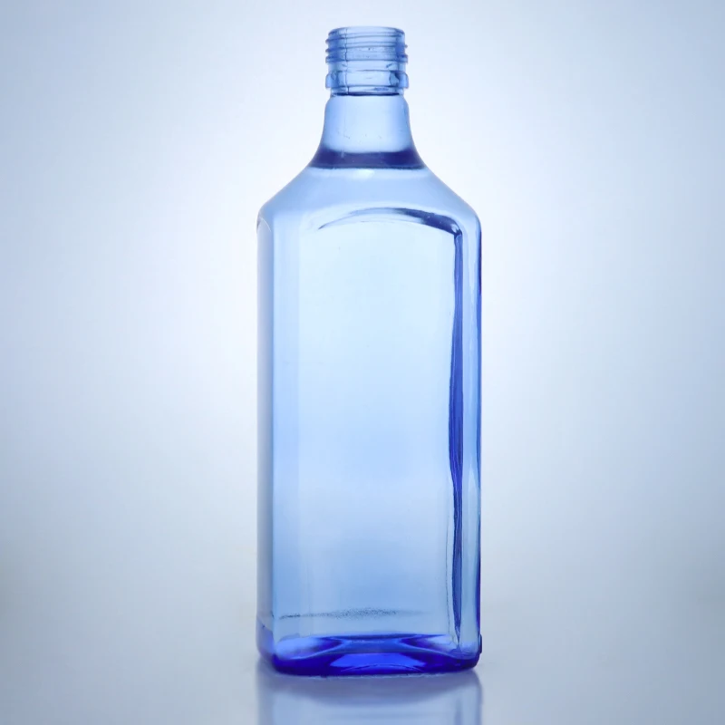 Wholesale  Blue Painted Square Vodka Glass Bottle 750ml Empty Glass Bottle With Aluminum Cap