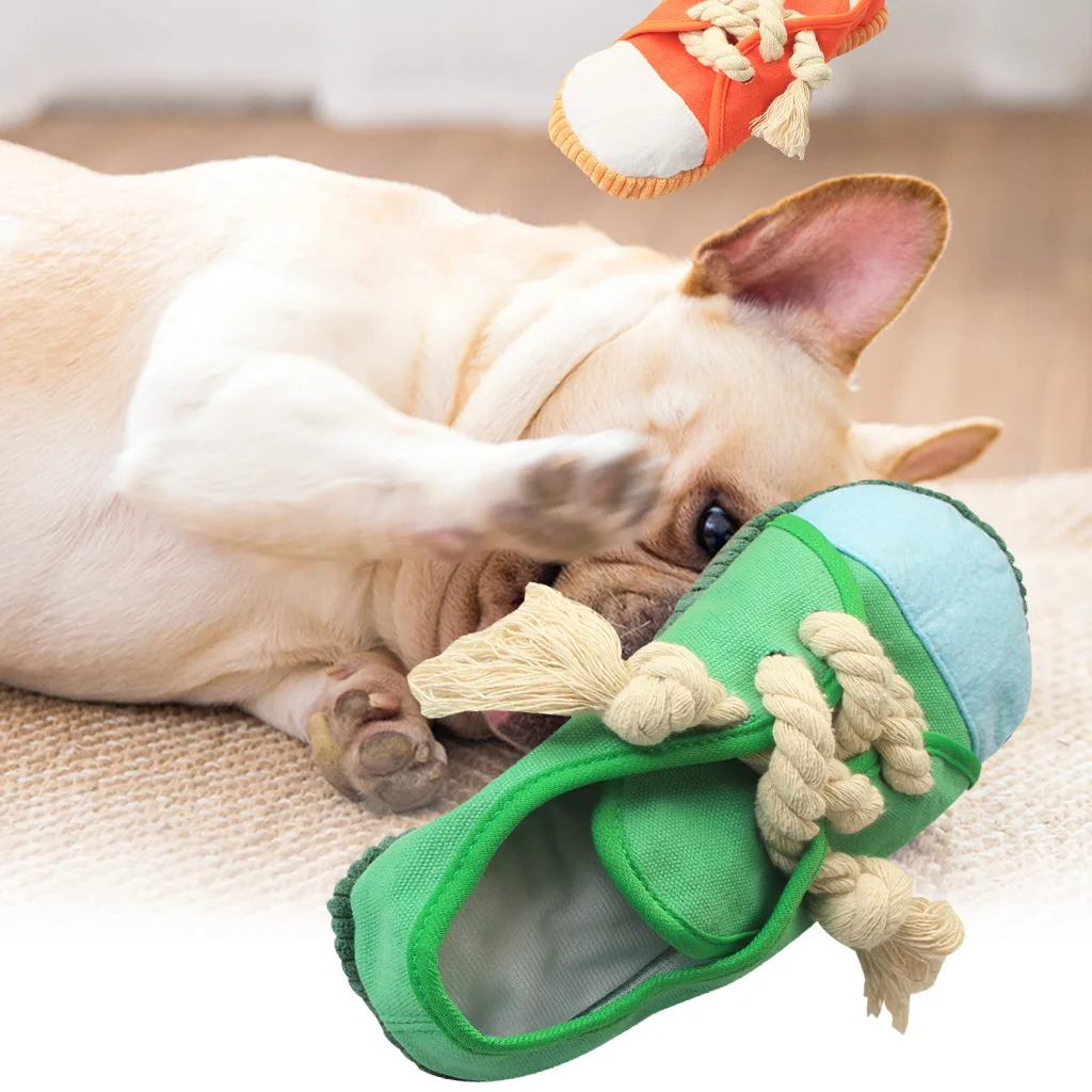 Amazon Combination Set Simulation Shoes Teeth Cleaning Dog Doll Bite Dog Toy Shoes Pet Vocal Toy