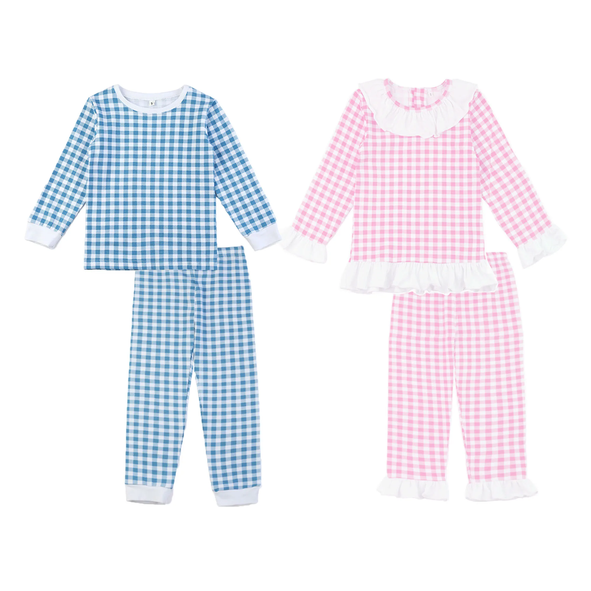 Baby Loungewear Gingham Cotton Sleepwear Kids Set For Infants Toddler 2 Pieces Sleepwear Pjs For Kids