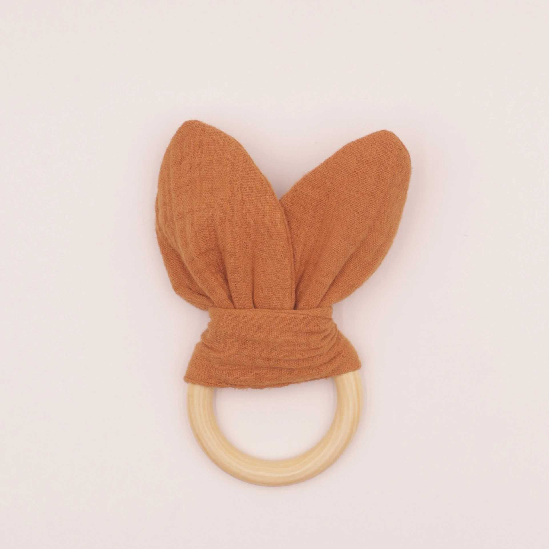 Maydow Wooden Toy Wood Mordedor Ring Rabbit Cotton Neutral Crochet Baby Gift Bunny Rattle Teether