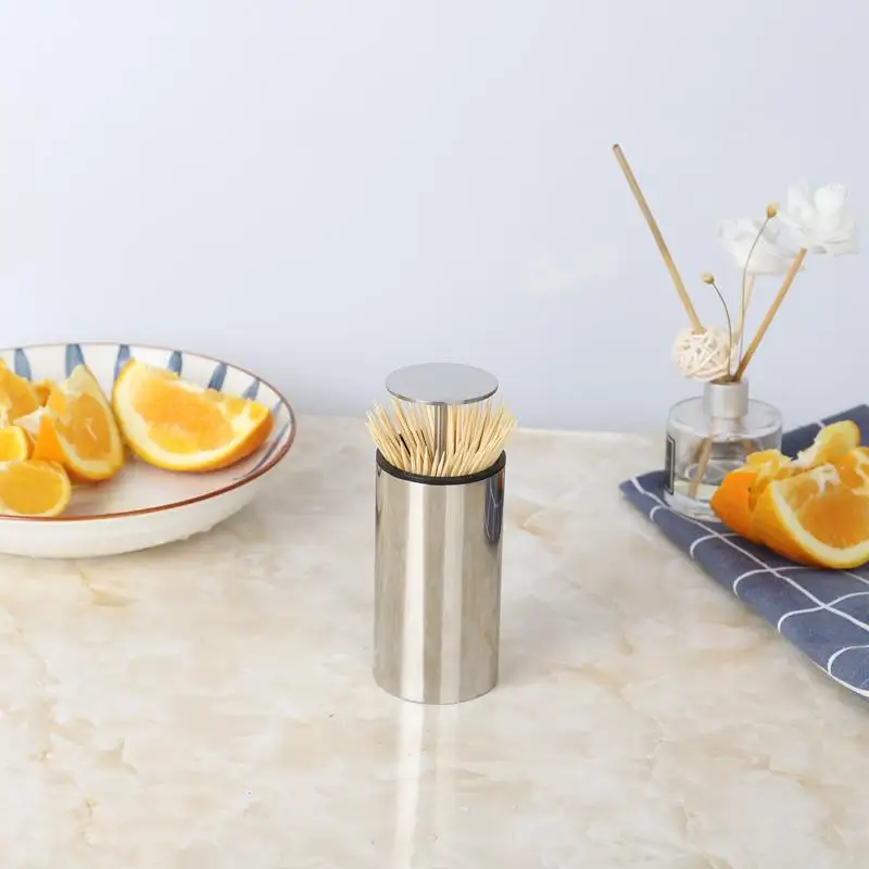 Automatic Press Design Toothpick Box Organizer Holder Container Stainless Steel Toothpick Dispenser decorative household
