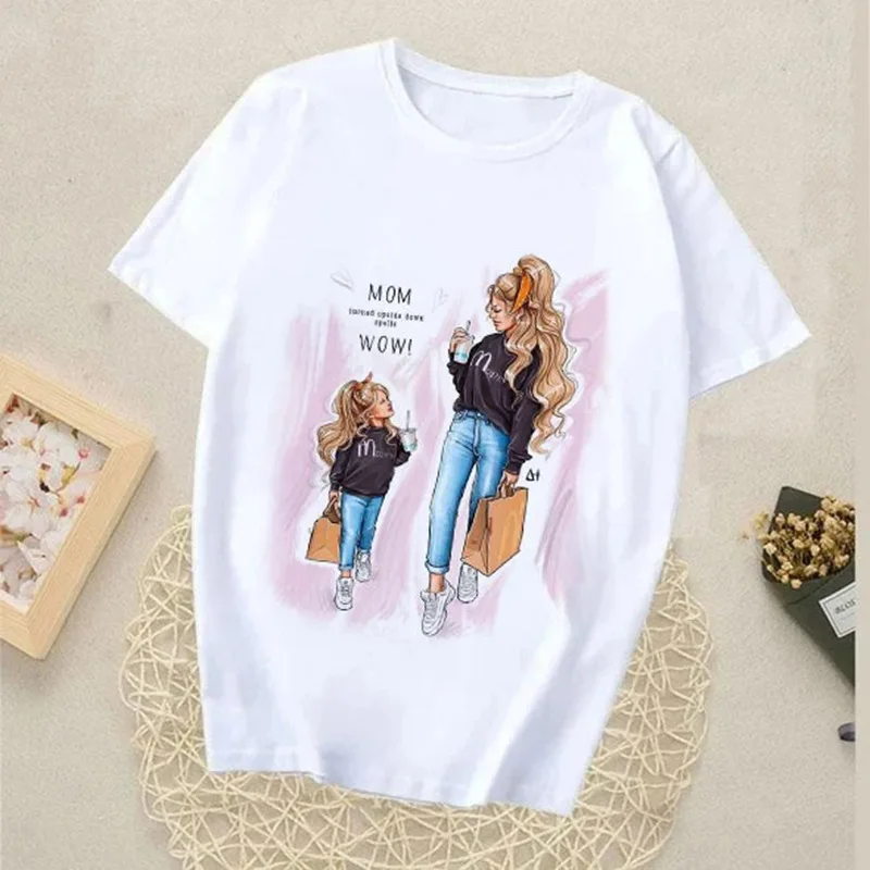 2021 Summer Set Mommy and me Outfits Matching Tshirt with Fashion Printed White Tshirt Mother and Daugher Matching t-shirt