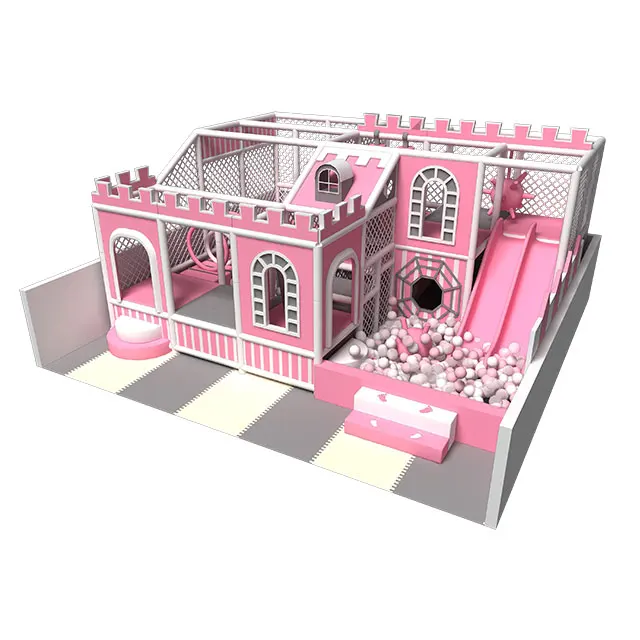 Pokiddo New Design 40sqm Sweet style indoor and outdoor commercial pink soft play equipment kids indoor playground for children