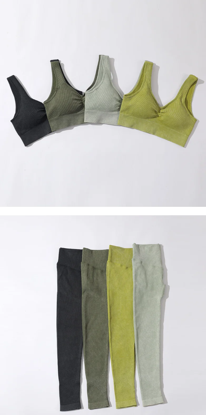 2022 Hot Selling Ribbed Seamless Long Sleeve Yoga Top Leggings Set Workout Running Sport Wear 6Pcs Set