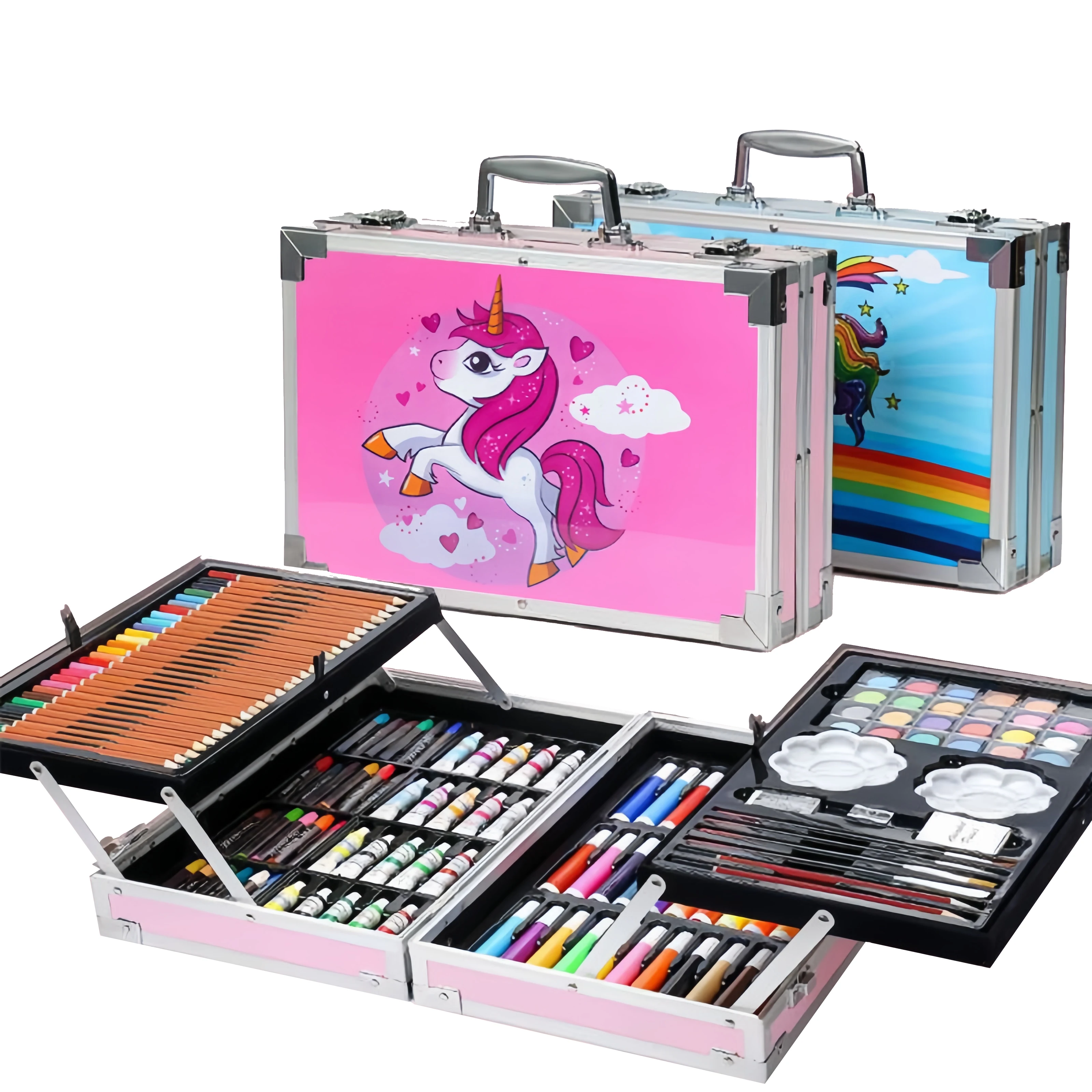 145PCS Drawing Supplies Kid Painting Art Kit Box Stationery Bilayer Artist Set colored pencils art tools Art Sets for Children