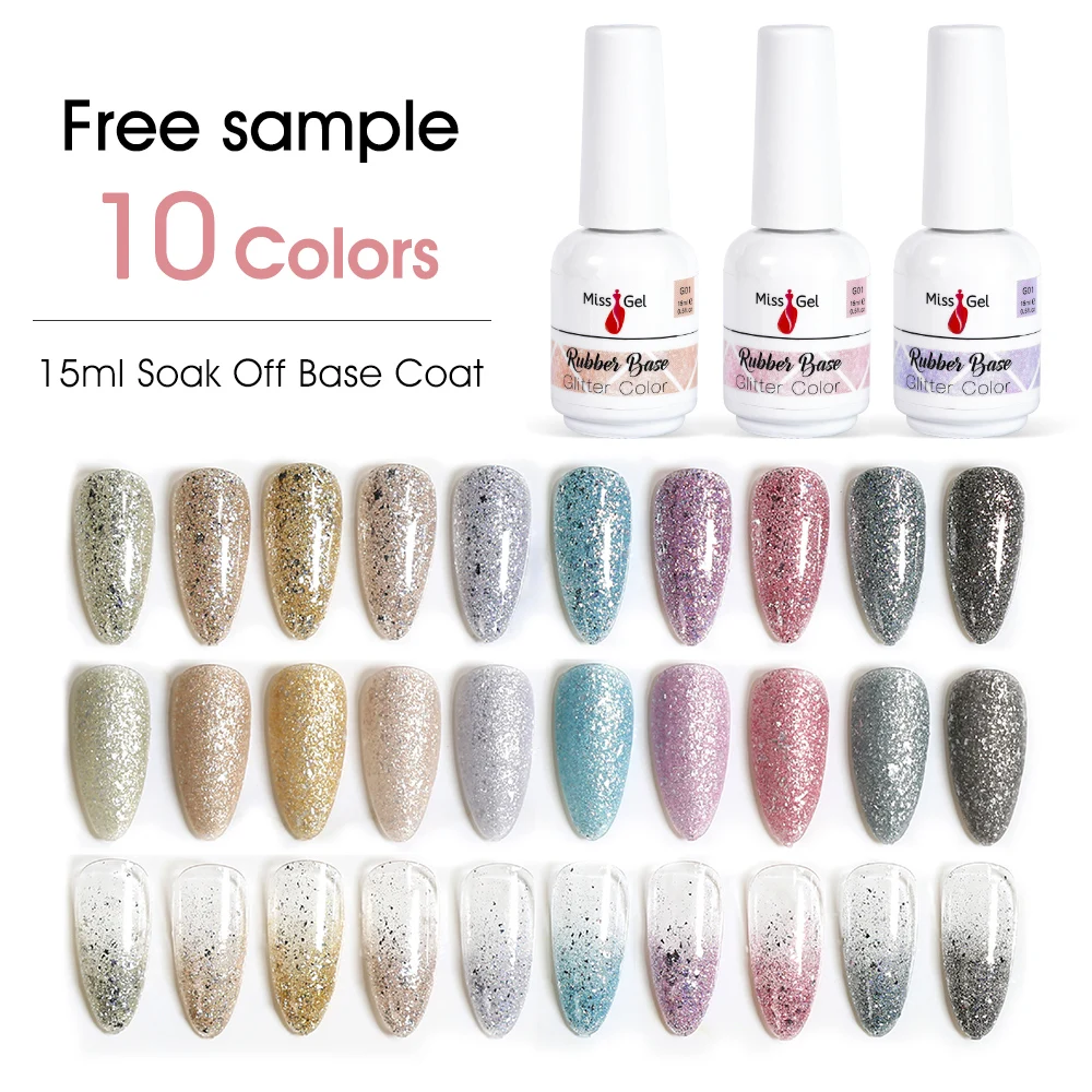 Missgel Glitter Gelpolish Base coat UV Gel Polish Base Gel Color Nail Primer Rubber Base Coat