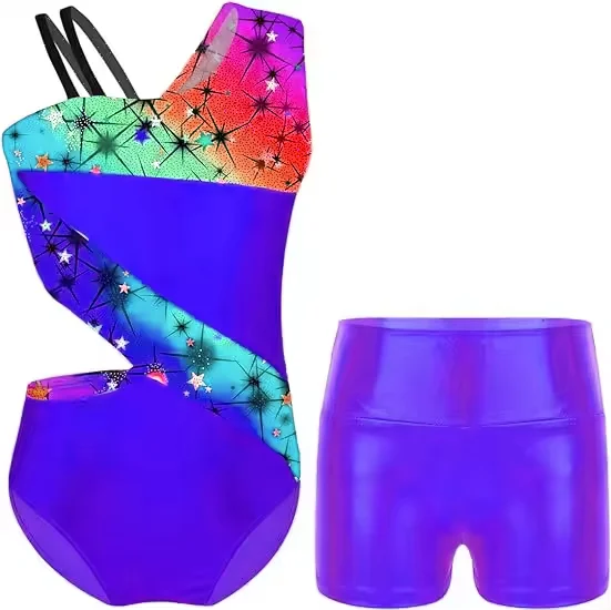 Waist Hole Rhythmic Gymnastics Competition Leotards Camisole Slings For Kids Girls Breathable Leotards Practice Shorts Suit Set