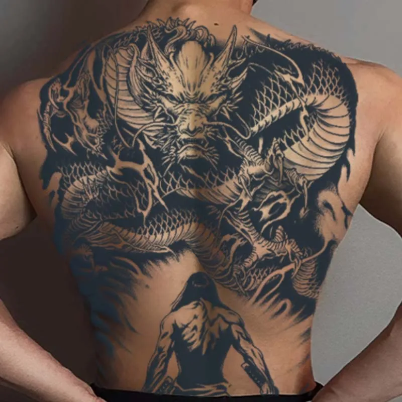 Hot Selling Tattoo Tools Long Lasting Herbal Juice Semi-Permanent Sticker Realistic Fake Back Tattoo Stencil Sticker for Men