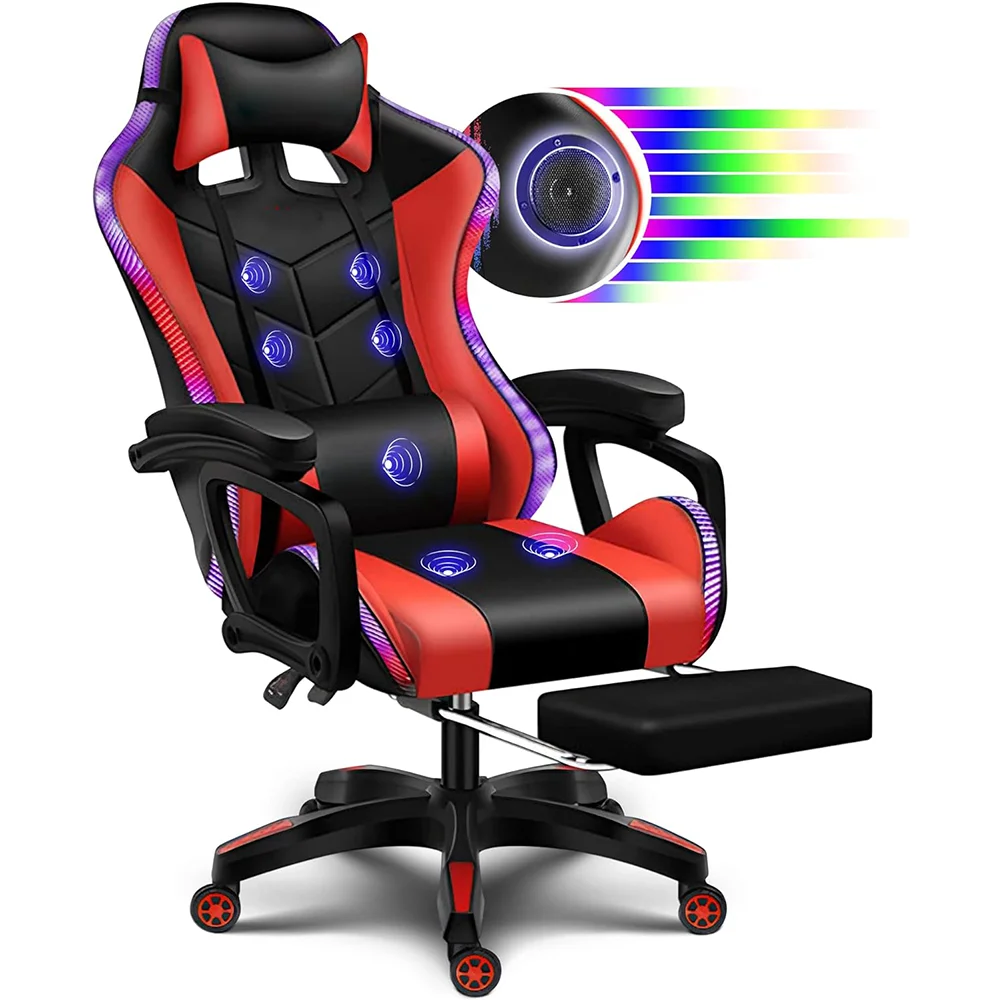 Игровое кресло JL best 2024 rgb chaise silla массажное красное светодиодное освещение функциональное для ПК вращающееся офисное с динамиками